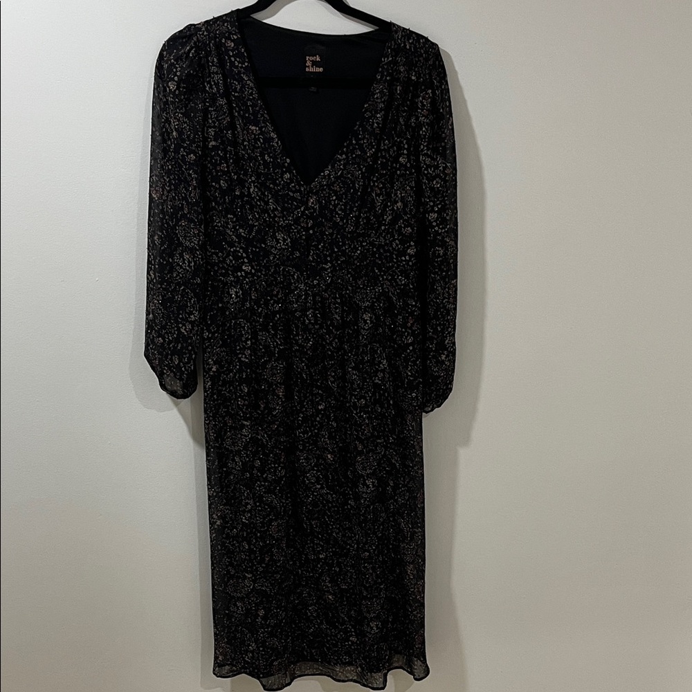 Women’s Dress Midi Maxi Black Mini Floral Metallic Thread Cottagecore Romantic